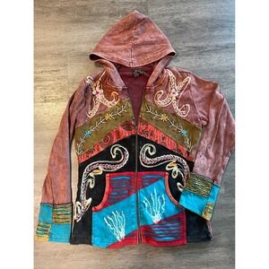 Rising International Bohemian Patchwork Embroidered Hooded Jacket Women's Size L